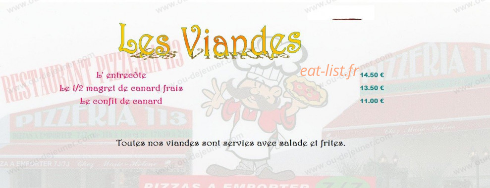 Pizzeria 113 — carte page 2