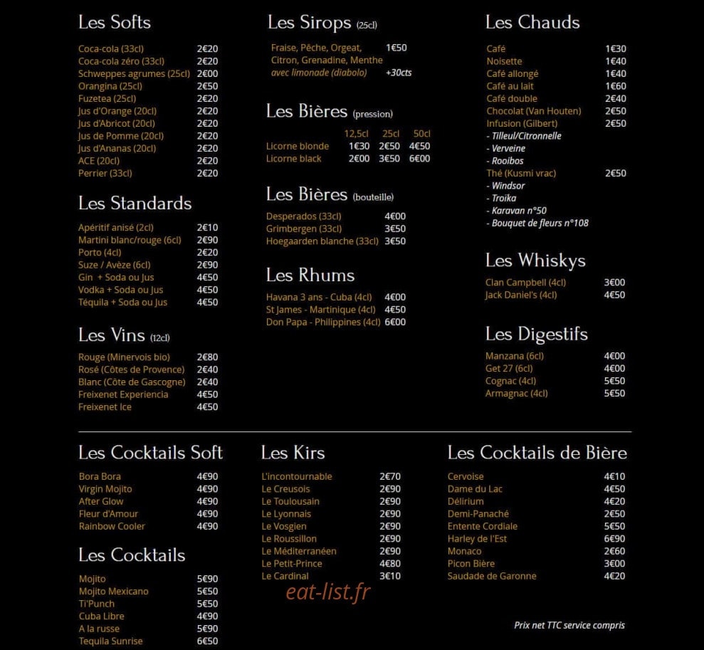 Le Bistrot de Garonne — carte page 1