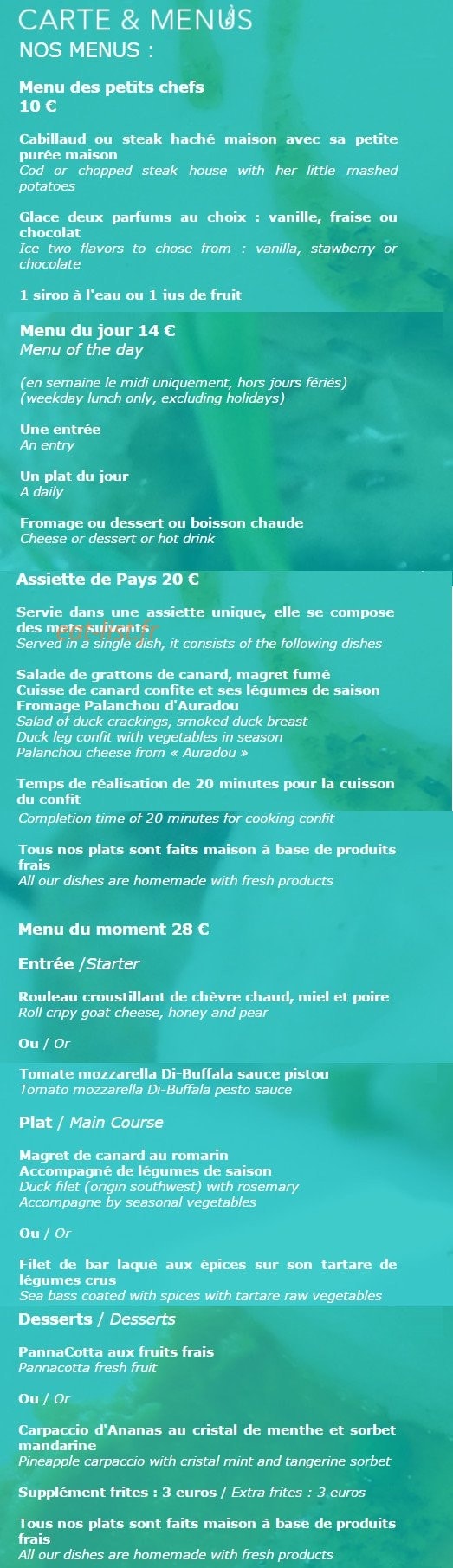 Carte et menu de Le Patio d'Hauteville à Penne d'Agenais — Menus