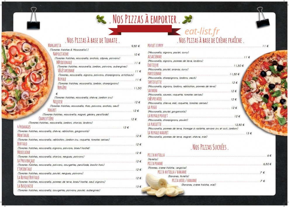 Carte et menu de Au Fil de l'eau à Saint Sylvestre sur Lot — Les pizzas