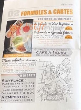Carte et menu de Entre salé et sucré à Saint Sylvestre sur Lot — formules, menus, cartes
