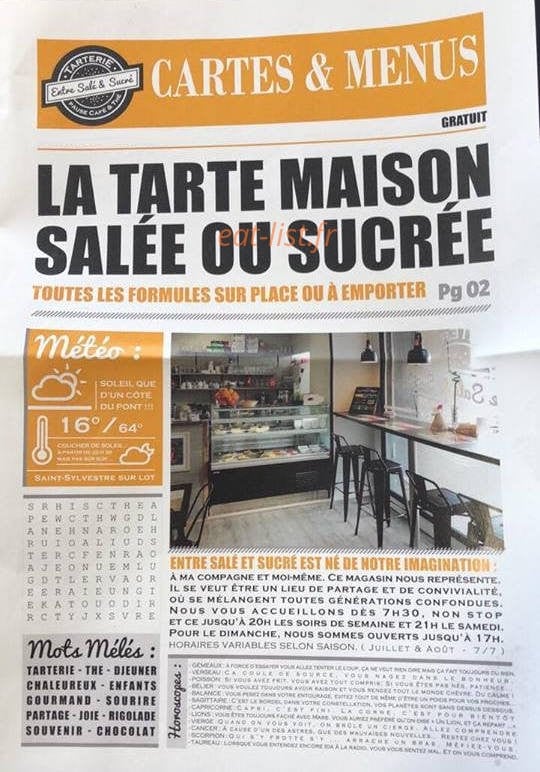 carte et menu Entre salé et sucré Saint Sylvestre sur Lot