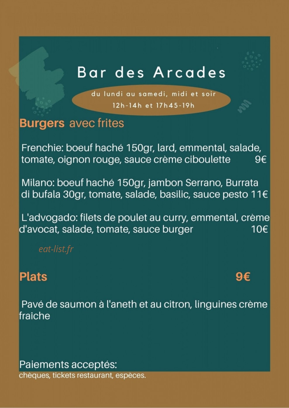 Bar des Arcades — carte page 1
