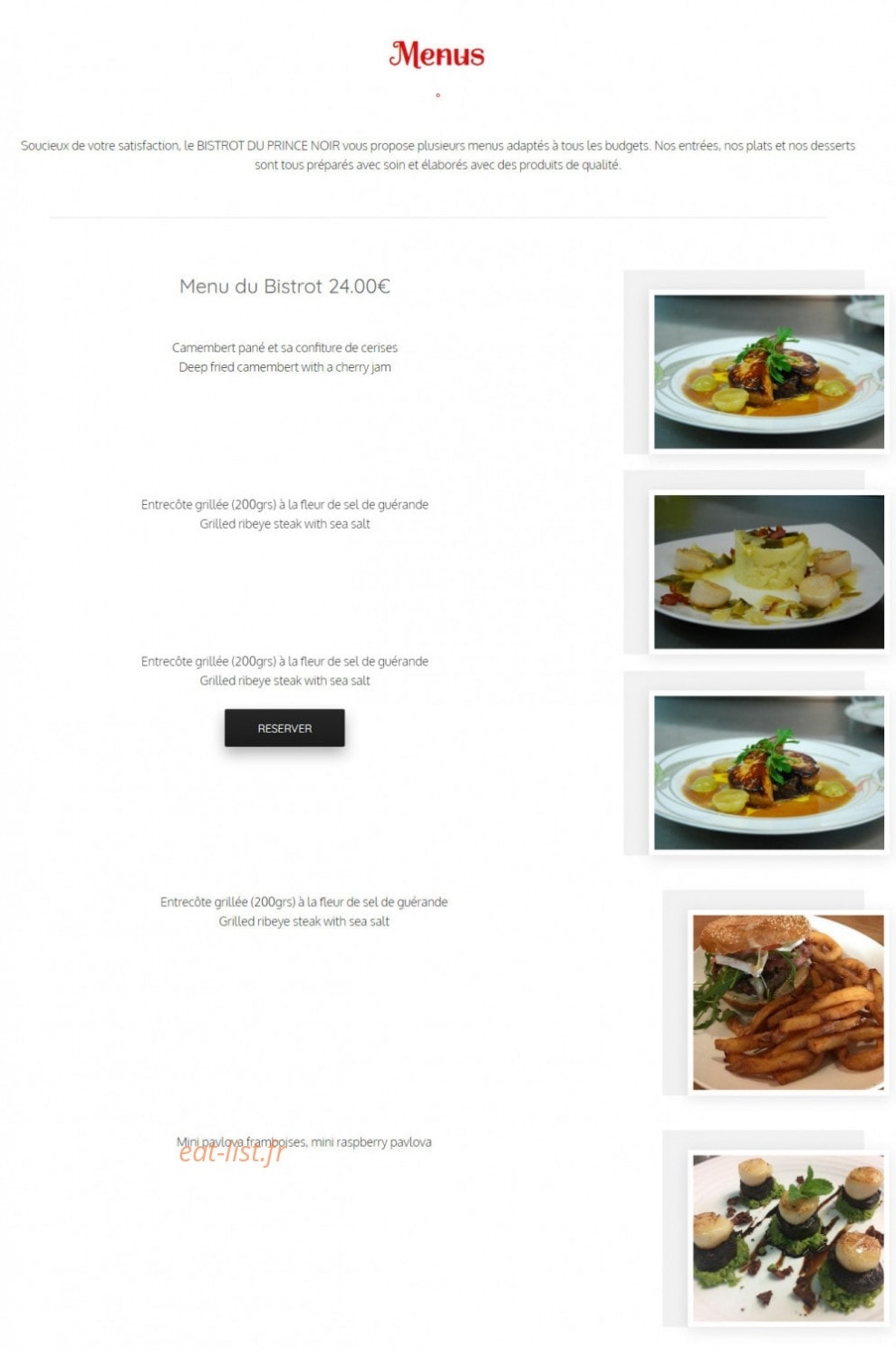 Le Bistrot du Prince Noir — carte page 1