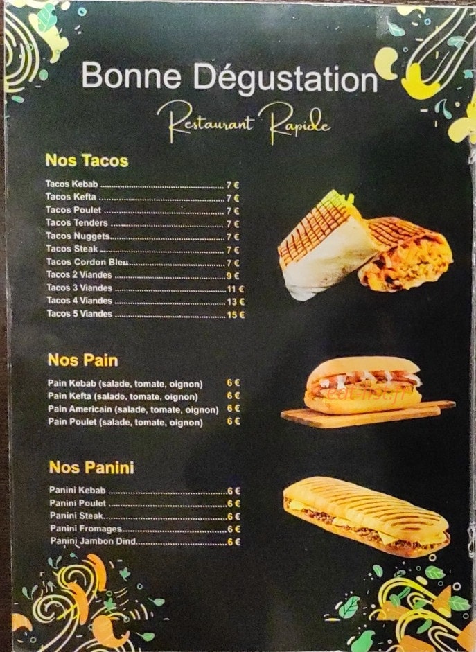 Bonne Dégustation — carte page 1