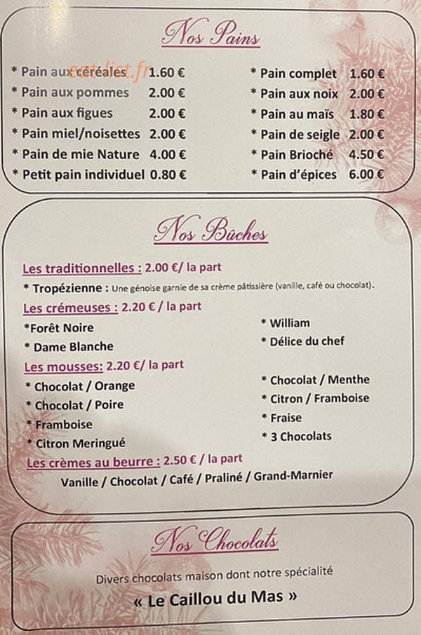 Carte et menu de Le Moulin des Délices à Sainte Bazeille — Exemple de menu