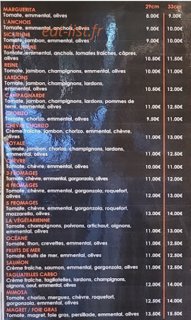 Pizza Shop — carte page 1