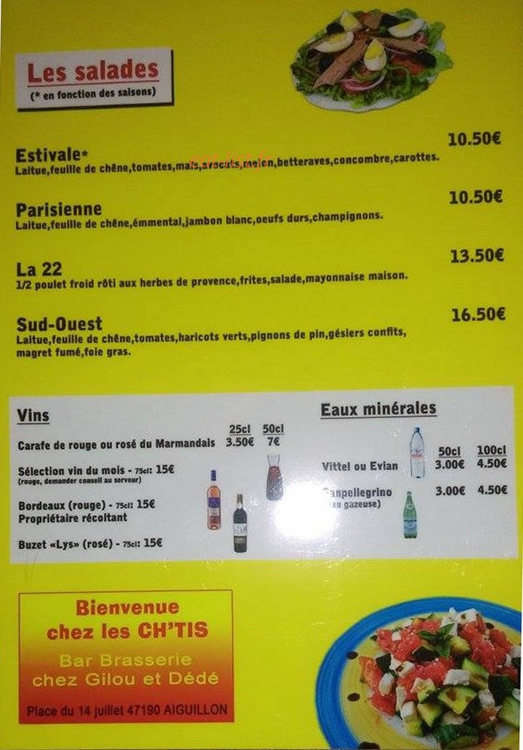 Brasserie Gilou et Déde — carte page 1