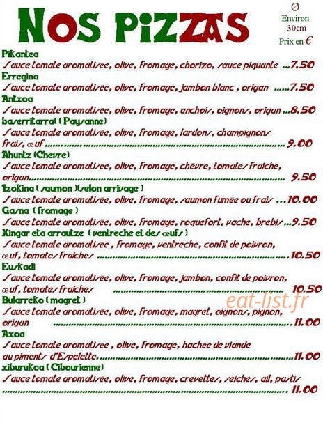 Pizza au Feu de Bois — carte page 1