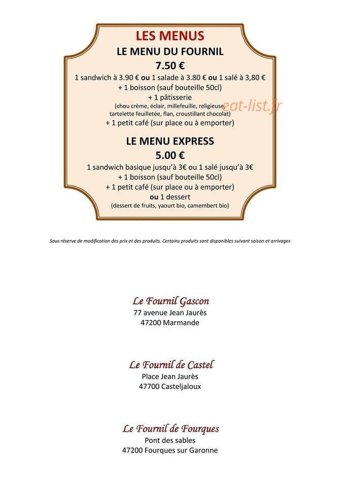 Le fournil gascon — carte page 8