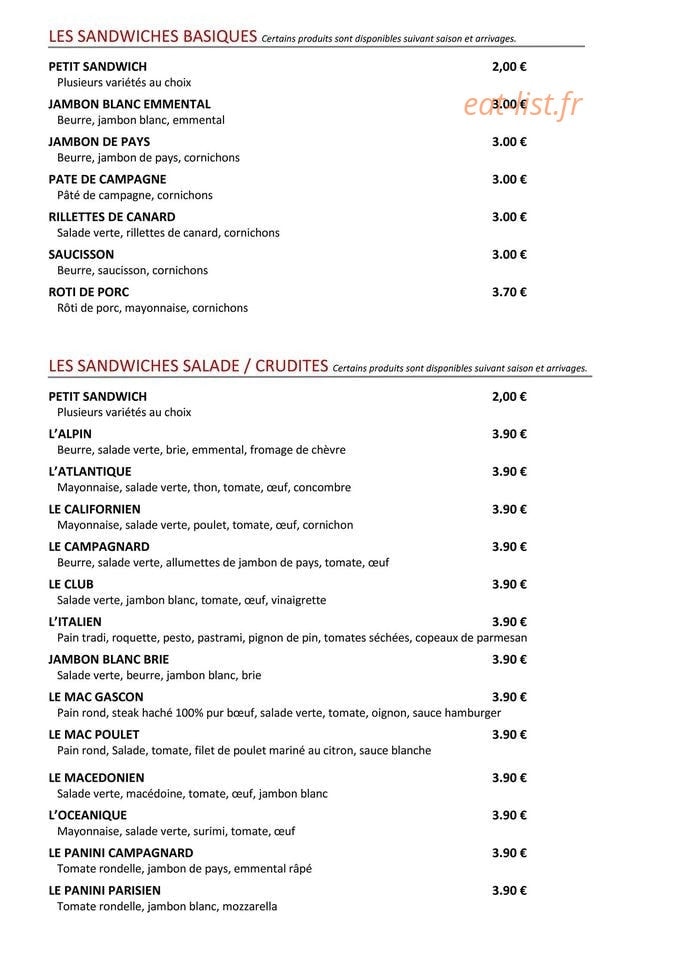 Le fournil gascon — carte page 2
