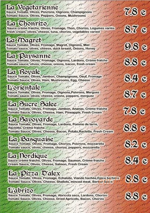 Pizza alex — carte page 2
