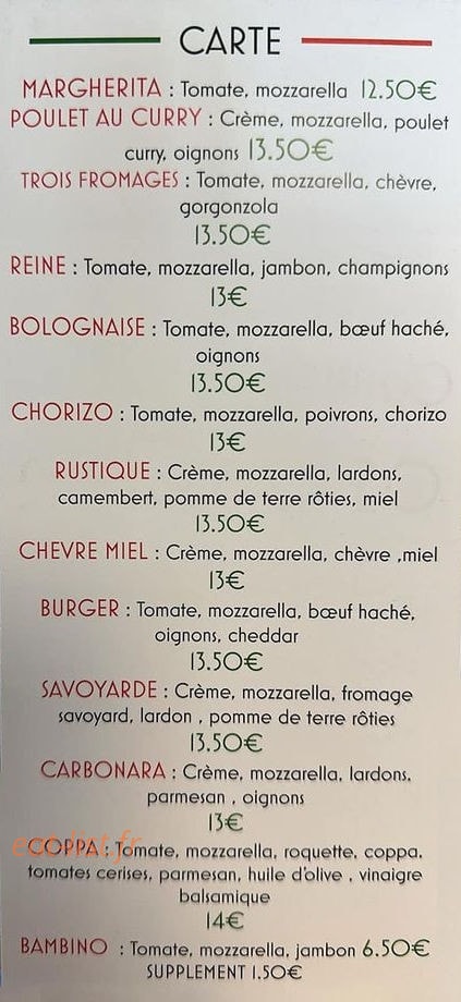 Victoria Pizza — carte page 2