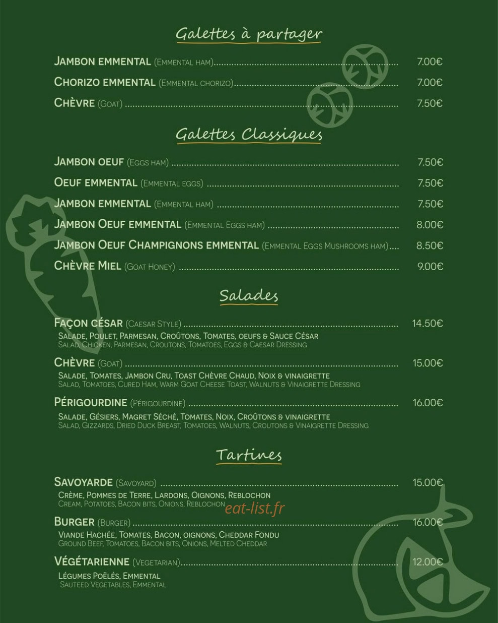 Crêperie des Halles — carte page 2