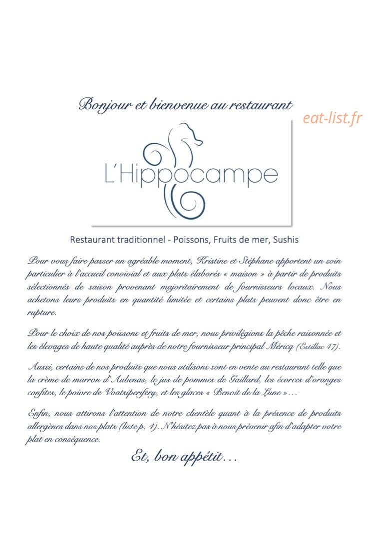 Carte et menu L'hippocampe