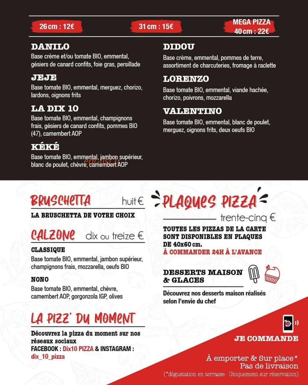 Dix10.pizza — carte page 1