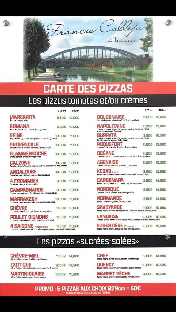 Carte et menu de Boulangerie Patisserie du Canal à Bon Encontre — La carte des pizzas