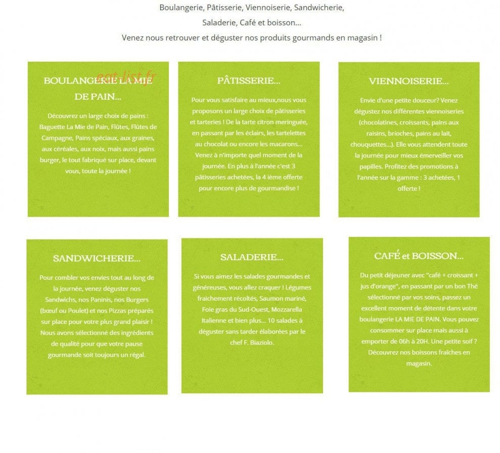 La Mie de Pain — carte page 1
