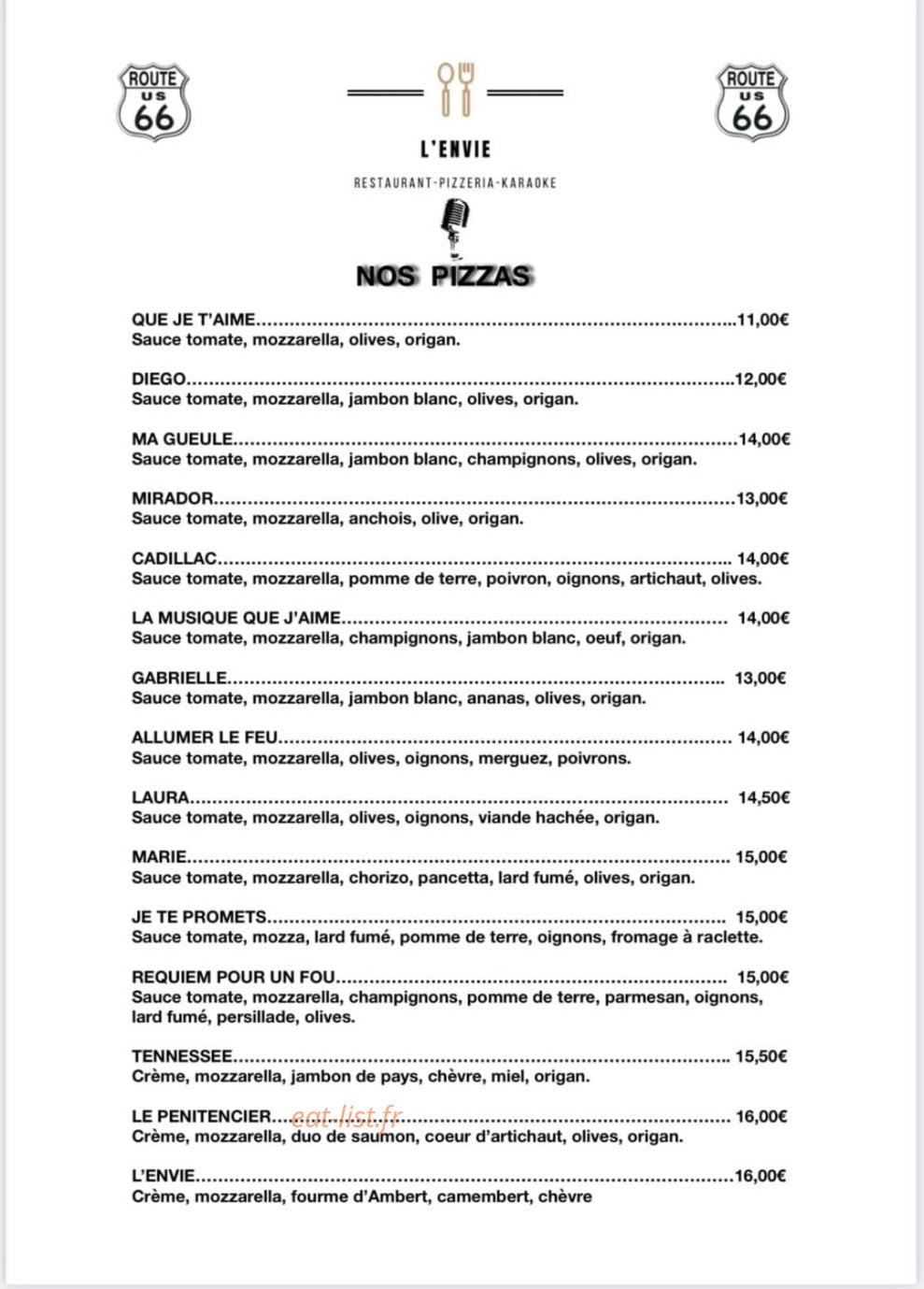 L'envie Karaoké — carte page 1