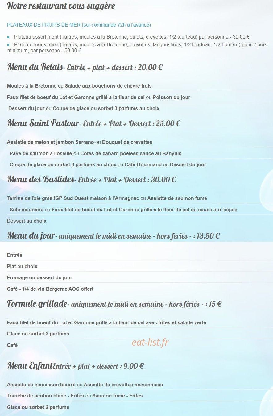 Le Relais des Bastides — carte page 1