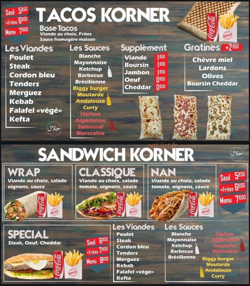 Tacos korner — carte page 1