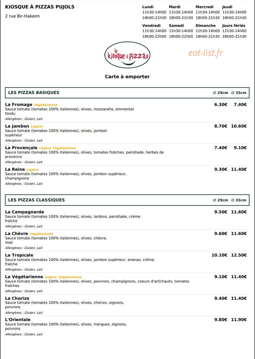 Le kiosque à Pizza — carte page 1