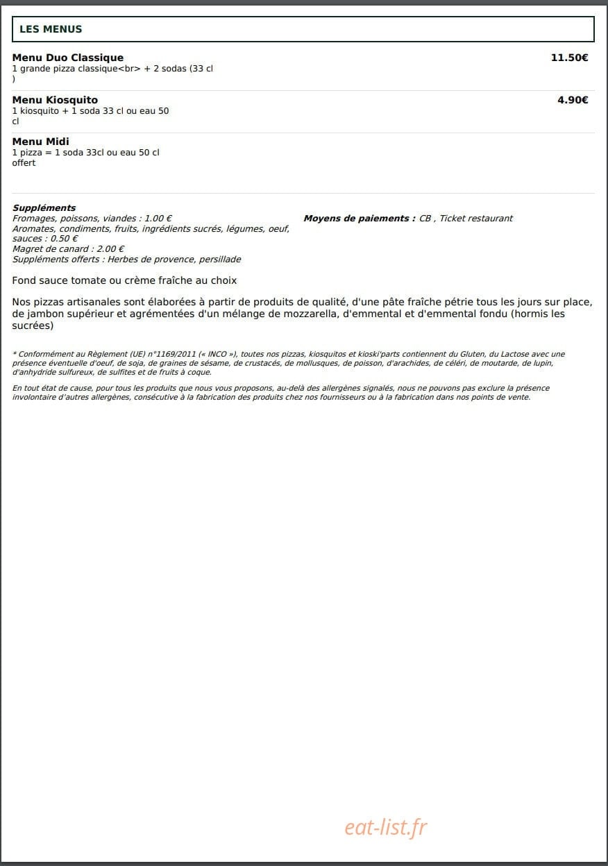 Le kiosque à Pizza — carte page 5