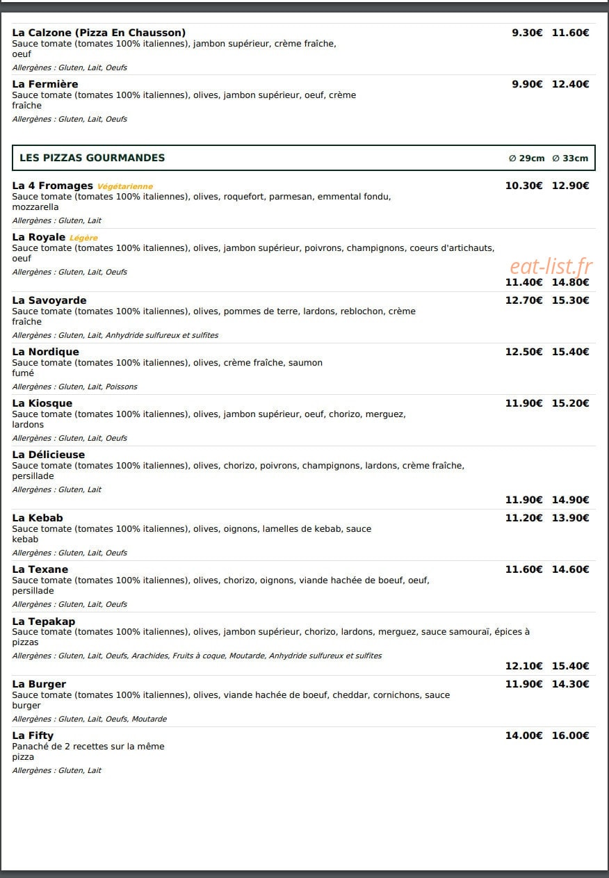 Le kiosque à Pizza — carte page 2