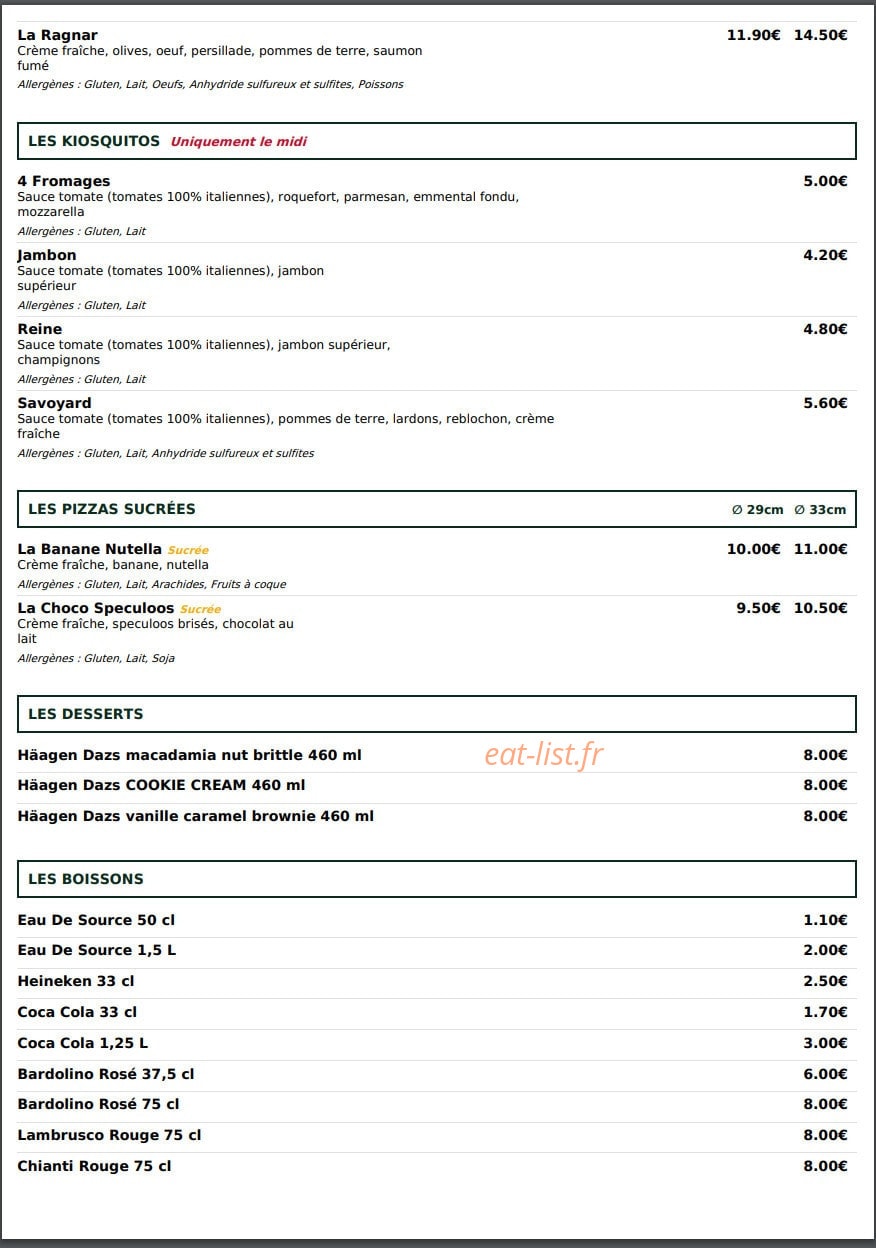 Le kiosque à Pizza — carte page 4