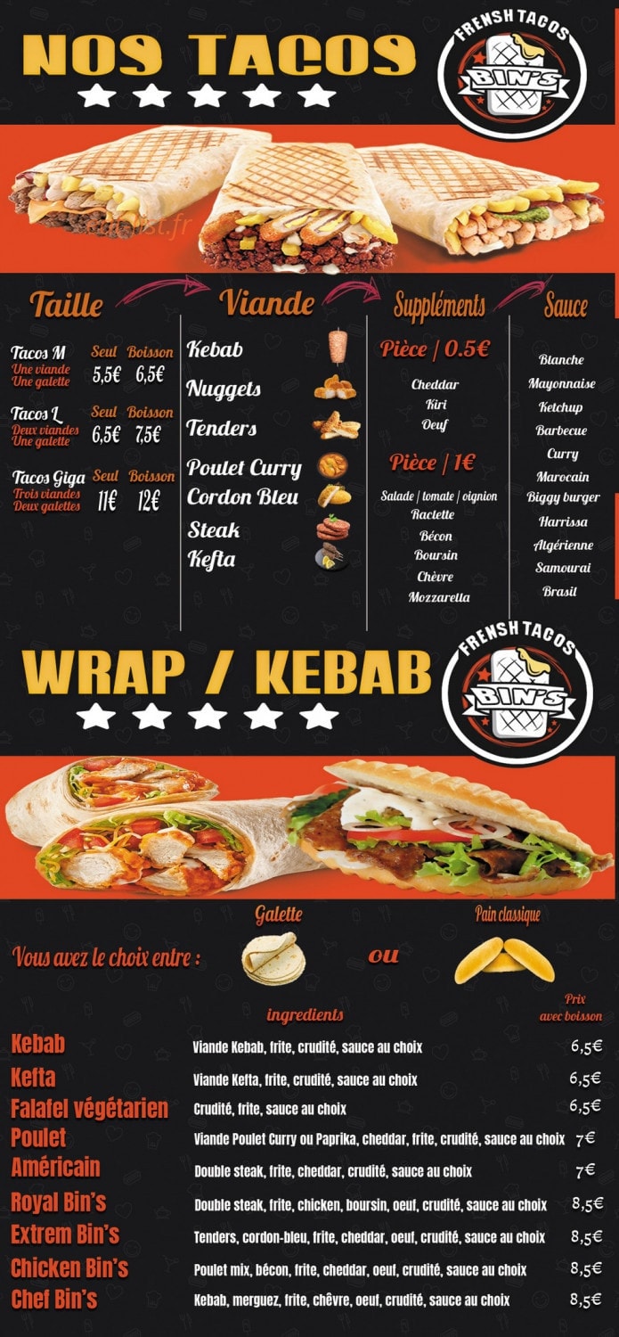Bin's Pizza — carte page 4