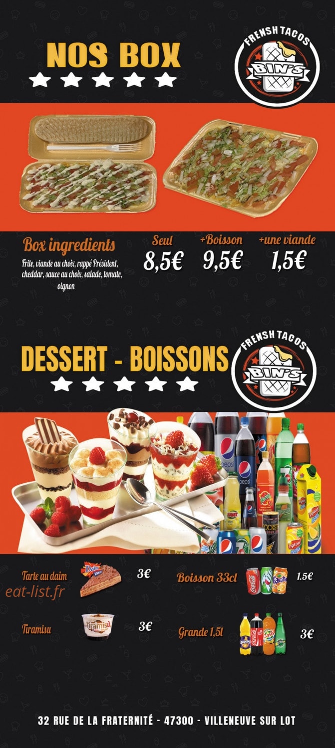 Bin's Pizza — carte page 6