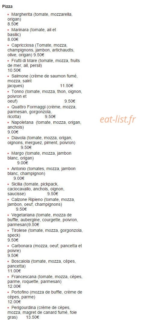 Carte et menu de Casa Pietro à Villeneuve sur Lot — Les pizzas