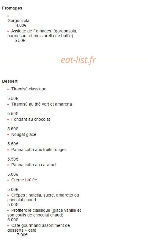 Carte et menu de Casa Pietro à Villeneuve sur Lot — Les fromages et desserts