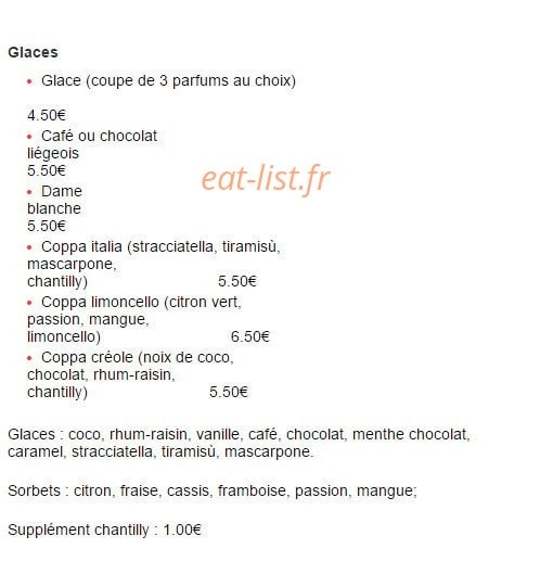 Carte et menu de Casa Pietro à Villeneuve sur Lot — Les glaces