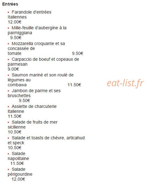 Carte et menu de Casa Pietro à Villeneuve sur Lot — Les entrées