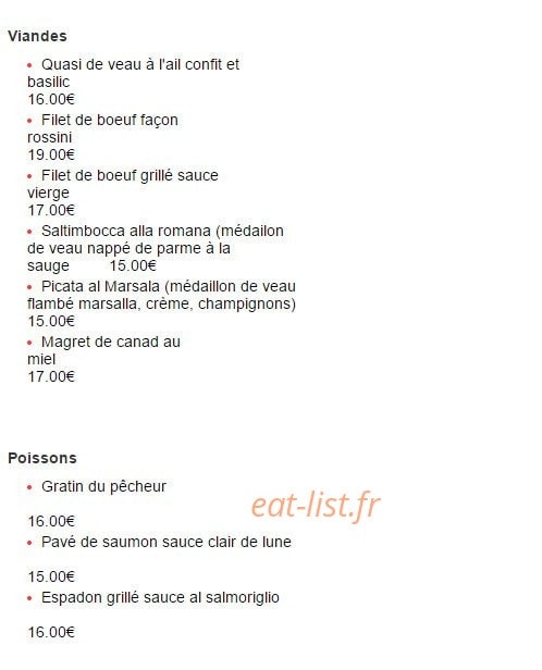 Carte et menu de Casa Pietro à Villeneuve sur Lot — Les viandes et poissons