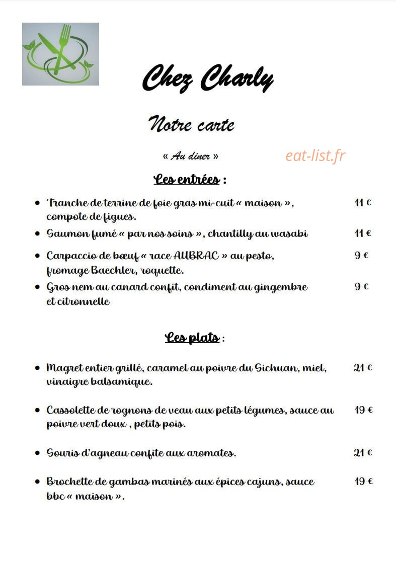 Chez Charly — carte page 1