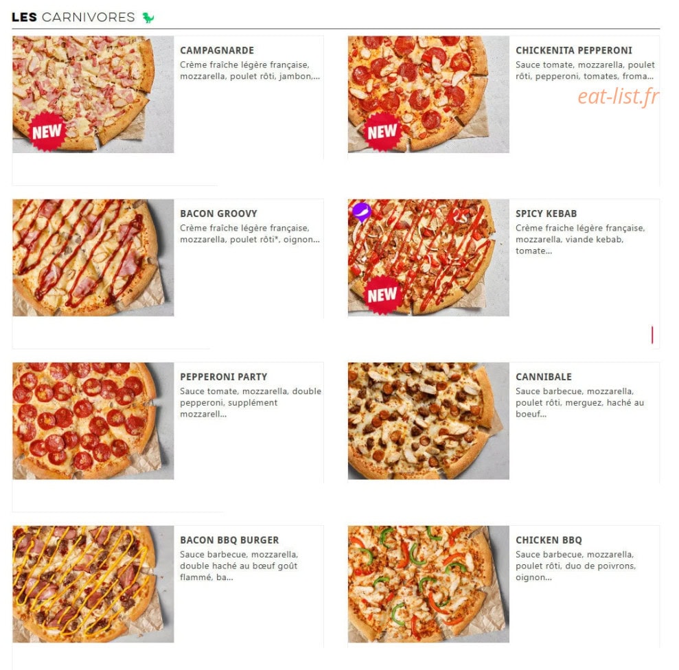 Carte et menu de Domino's à Villeneuve sur Lot — Les carnivores
