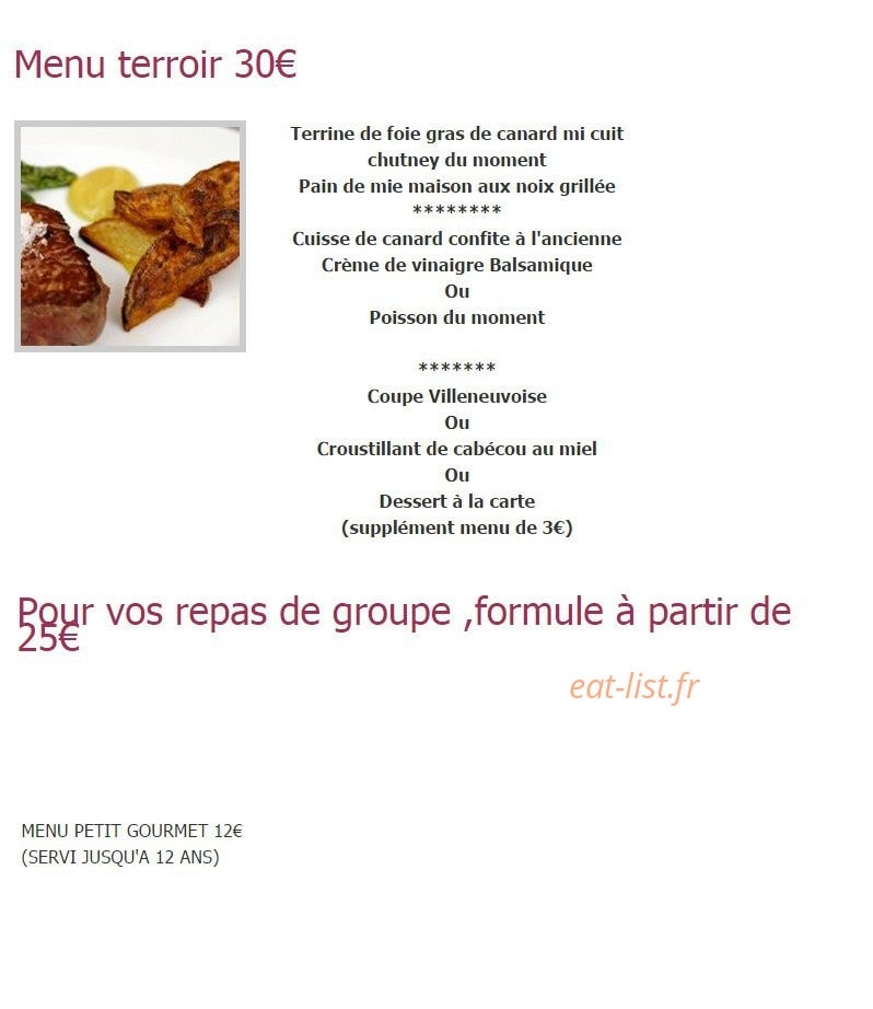 Carte et menu de Hostellerie du Rooy à Villeneuve sur Lot — Les menus suite