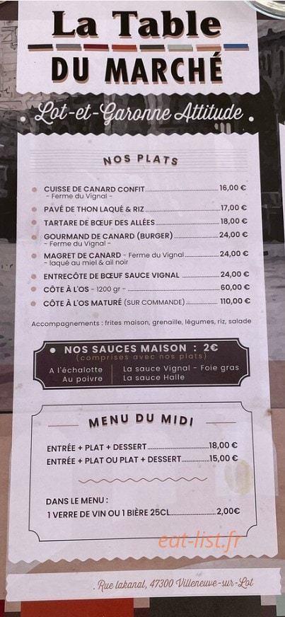 La Table du Marché — carte page 2