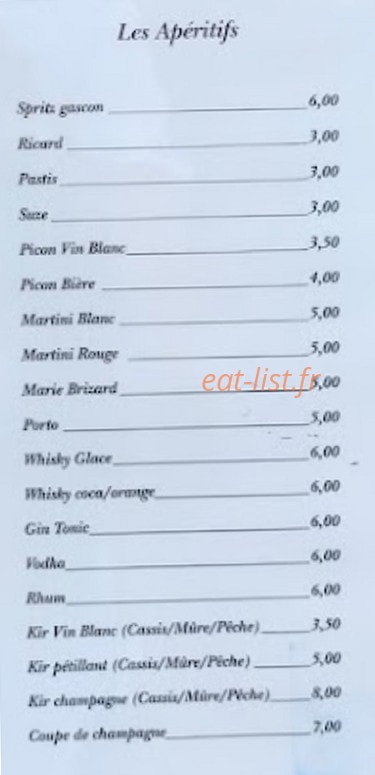 Carte et menu de Le Buffet Gaulois à Villeneuve sur Lot — Les apéritifs