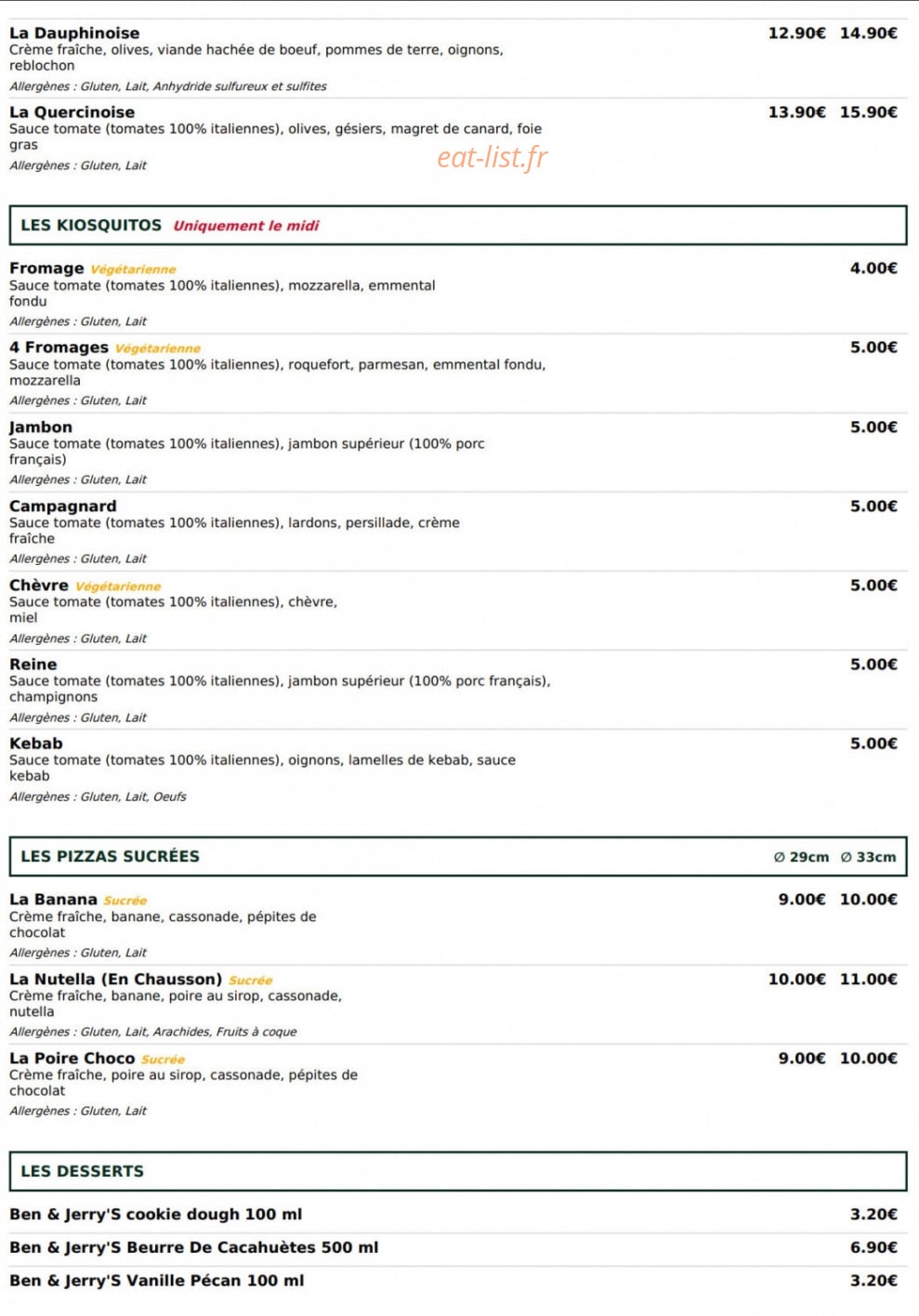 Le Kiosque à Pizzas — carte page 4