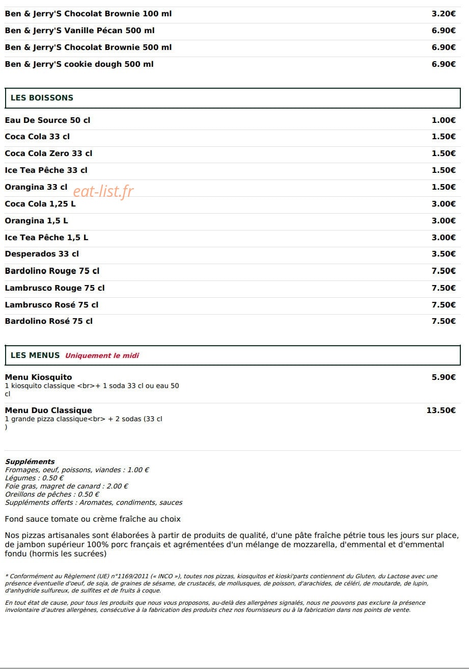 Le Kiosque à Pizzas — carte page 5