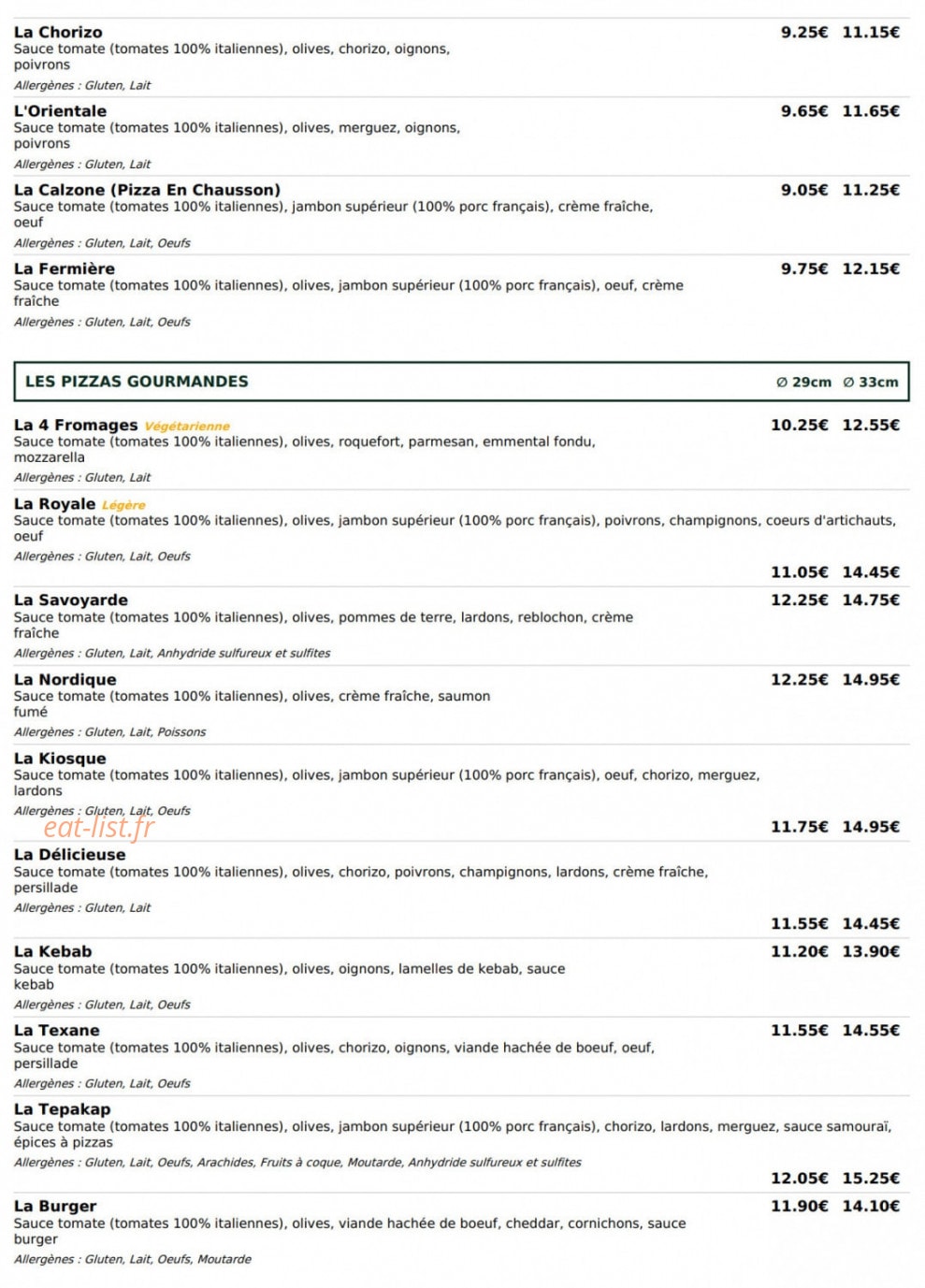 Le Kiosque à Pizzas — carte page 2