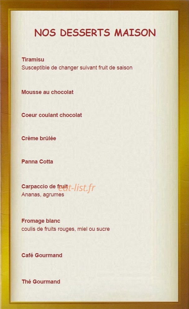 Carte et menu de Le P'tit Paris à Villeneuve sur Lot — Les desserts