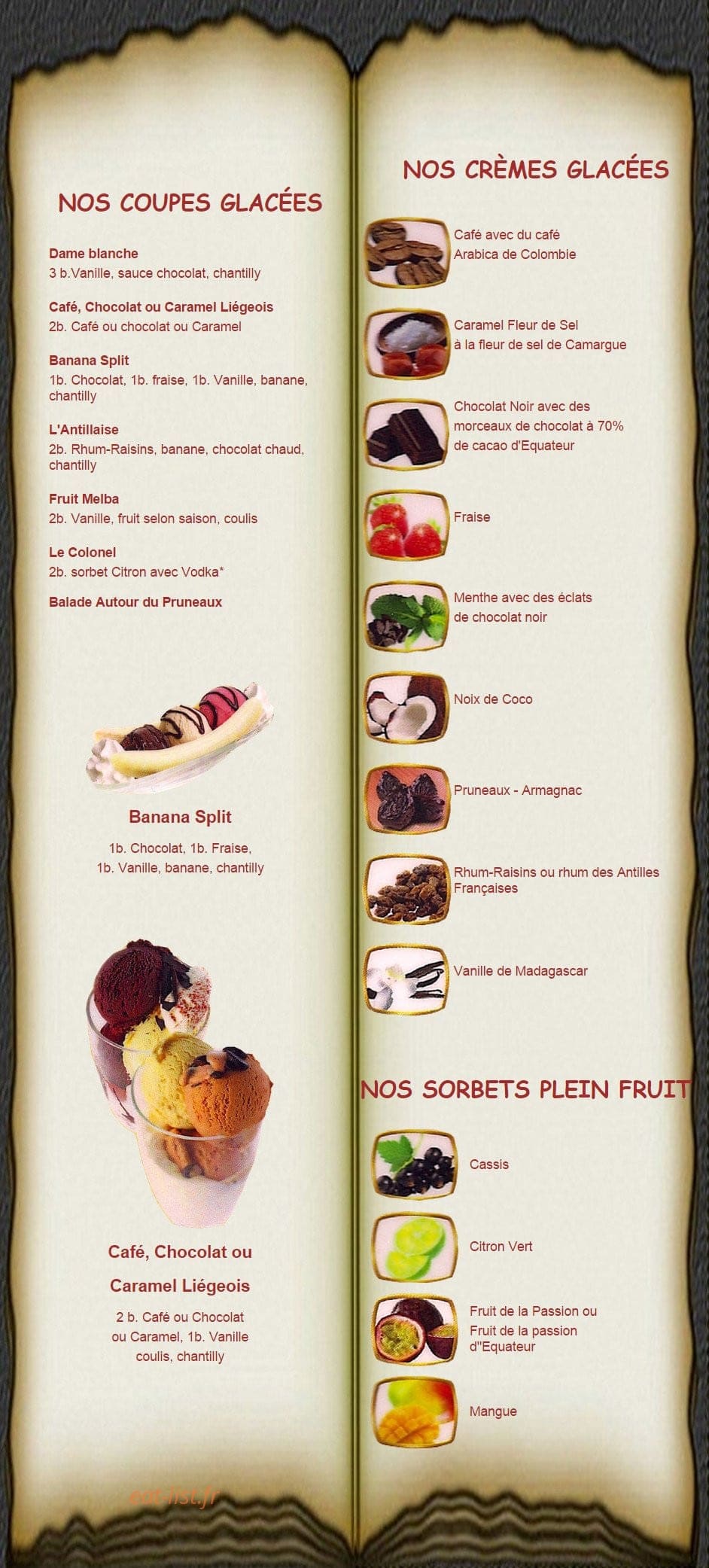 Carte et menu de Le P'tit Paris à Villeneuve sur Lot — Les glaces