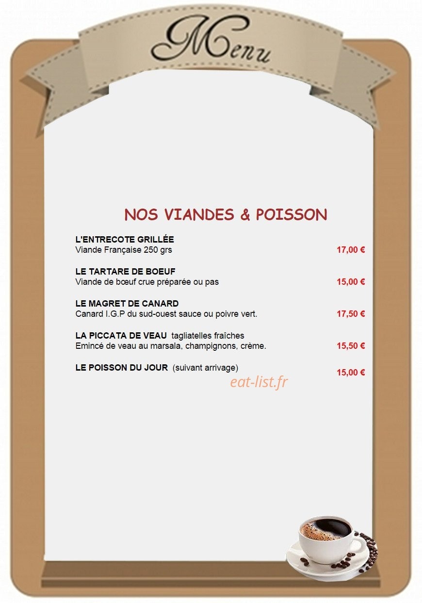 Carte et menu de Le P'tit Paris à Villeneuve sur Lot — Les viandes et poissons