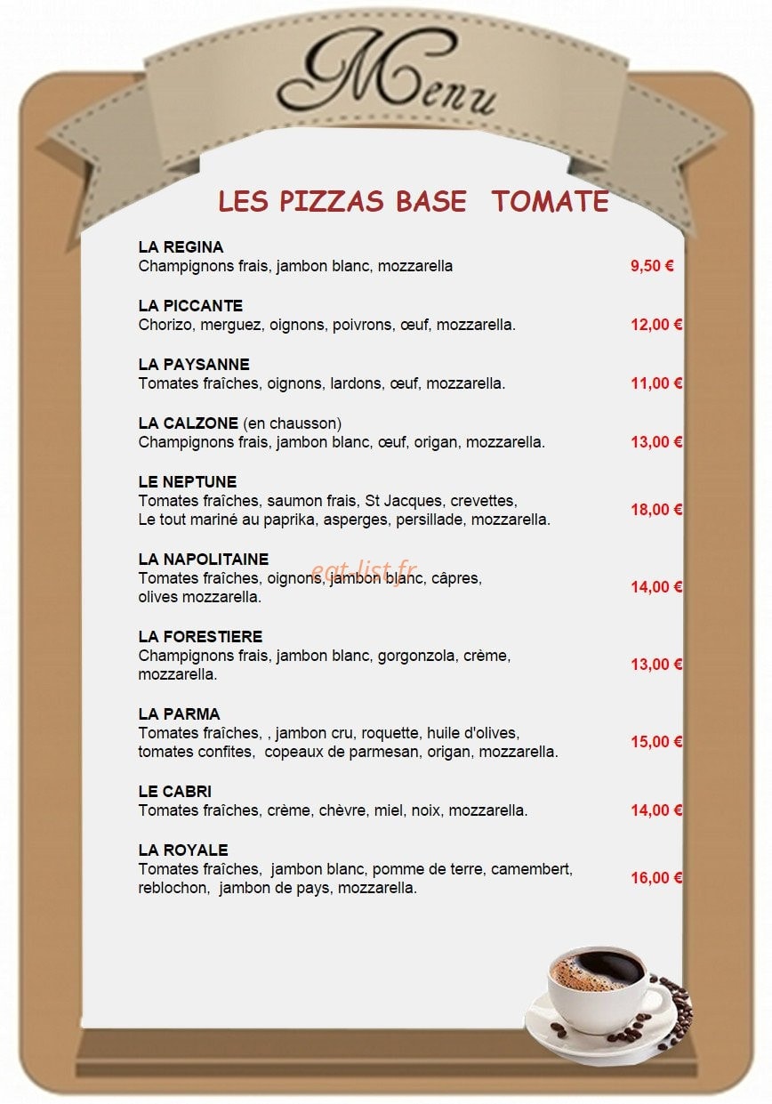 Carte et menu de Le P'tit Paris à Villeneuve sur Lot — Les pizzas