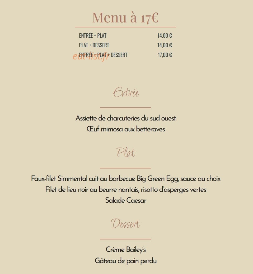 Carte et menu de Le Parvis à Villeneuve sur Lot — Menu à 17€