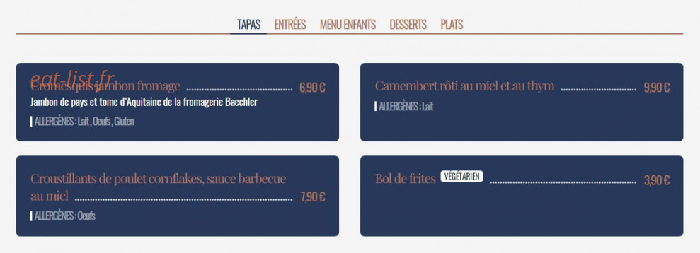 Carte et menu de Le Parvis à Villeneuve sur Lot — Les tapas
